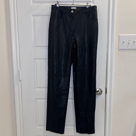 Wilfred Pants - Wilfred Aritzia Black Faux Leather Straight Leg Pants Size 8 High Rise
